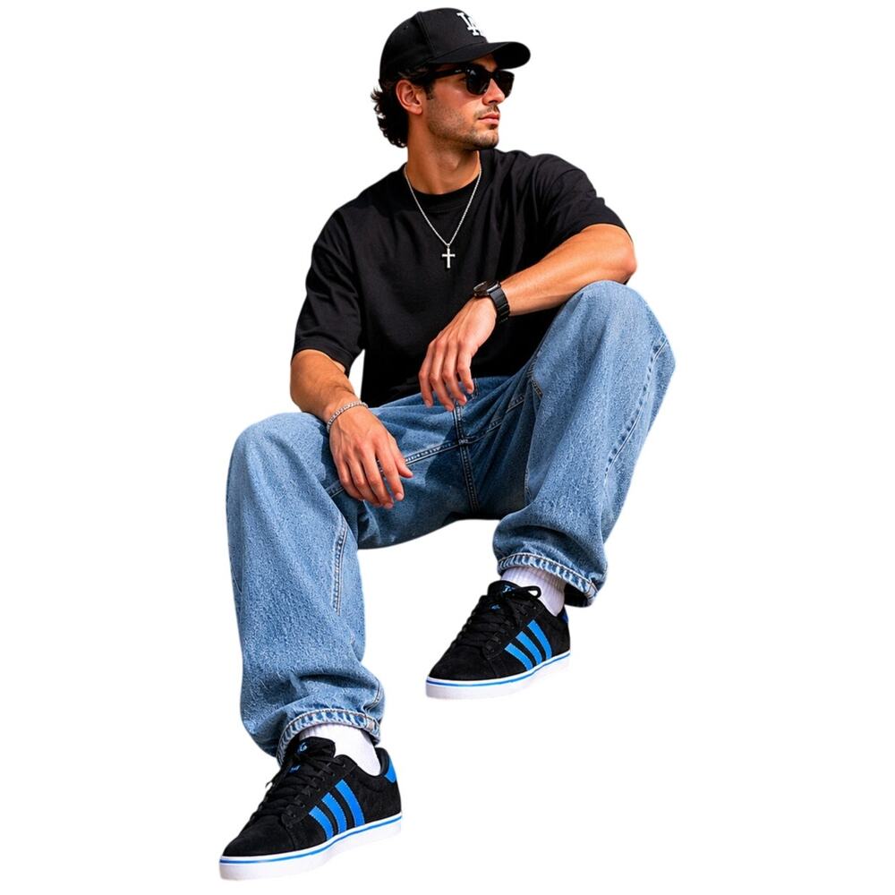 Adidas Neo Black Blue Stripe Skate Sneakers Men’s Size 12 Suede